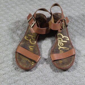 Sam Edelman Trina Tan Leather and Cork with 1.5" Metal Wrapped Heel